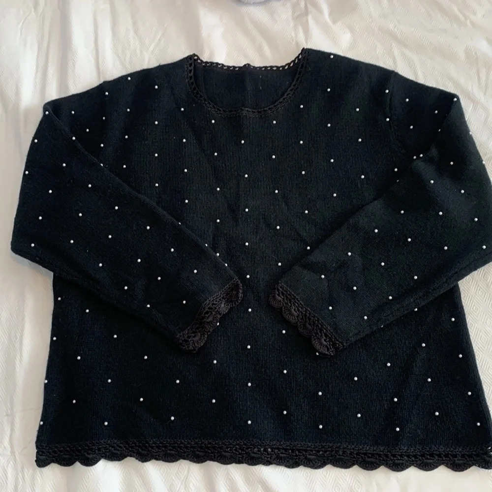 Christopher and Banks Silk Rabbit Angora Ditsy Pearl Dot Black Sweater Med/Large - Picture 7 of 13